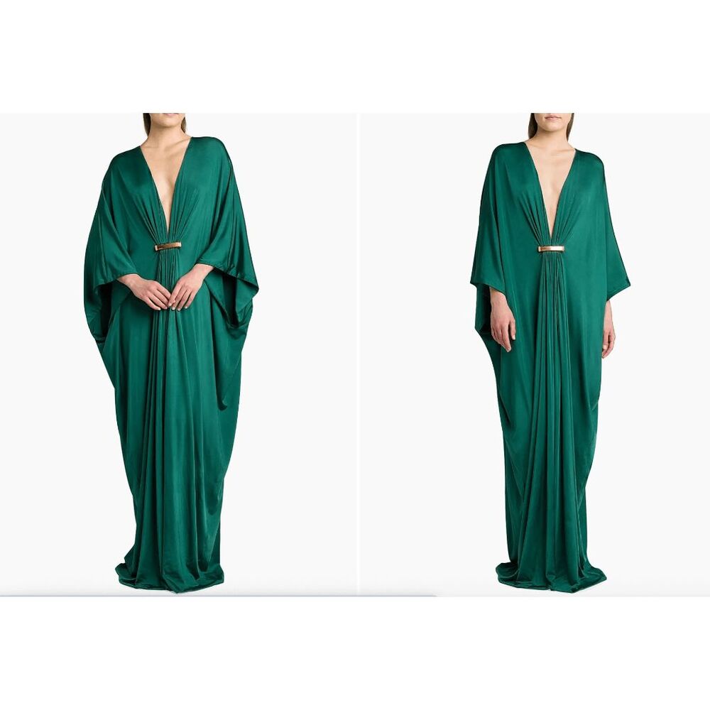 TOM FORD Satin Stretch Jersey Kaftan Gown in Dark Emerald IT44/US10 $4990